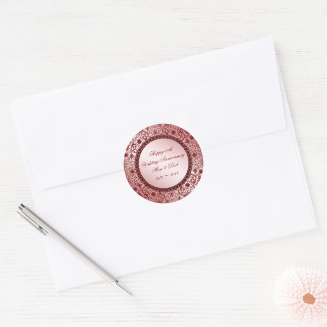 Adesivo Ruby 40th Wedding Anniversário Round Sticker (Envelope)