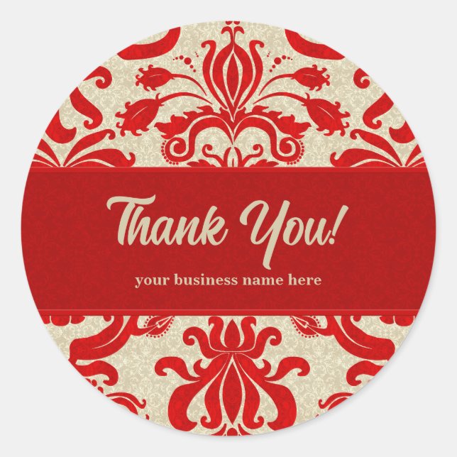 Adesivo Ruby Red e Taupe Damask Perfeito para Empresas (Frente)