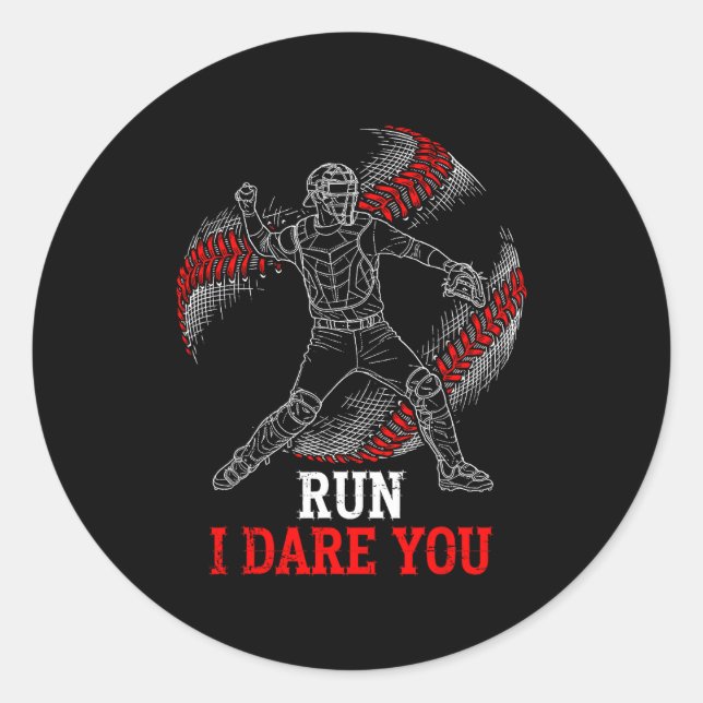 Adesivo Run I Dare You Funny Baseball Catcher Graphic Play (Frente)