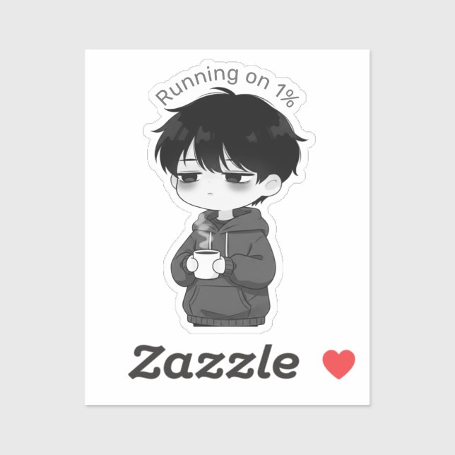 Adesivo Running on 1 Percent Relatable Chibi Coffee Illust (Folha)