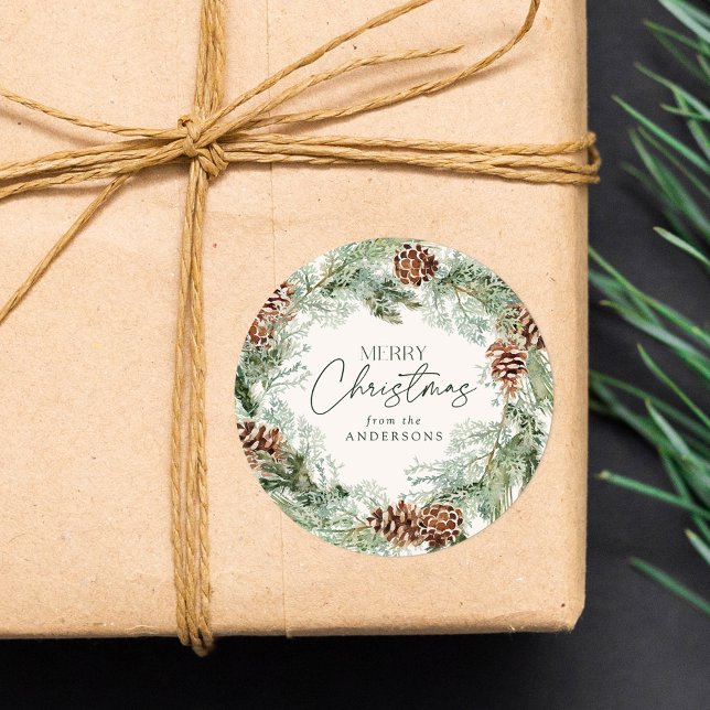 Adesivo Rush Watercolor Pine Cone Wreath Feliz Natal (Criador carregado)