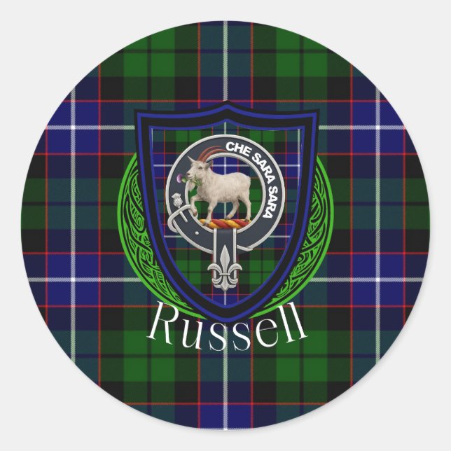 Adesivo Russell Scottish Clan Tartan & Crest (Frente)