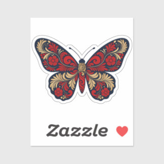 Adesivo Russian Folk Art Butterfly Sticker - Red Gold Khok