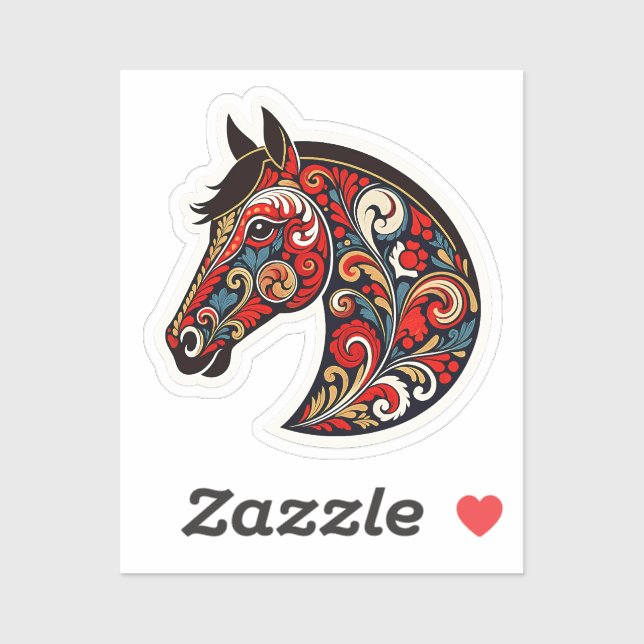 Adesivo Russian Khokhloma Floral Horse Head Folk Art Stick (Folha)