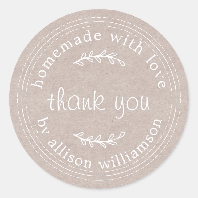 Adesivo Russo Homemade With Love Kraft Paper Obrigado (Frente)