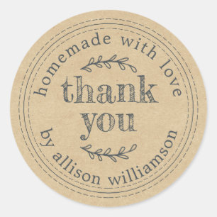 Adesivo Russo Homemade With Love Kraft Paper Obrigado Cl