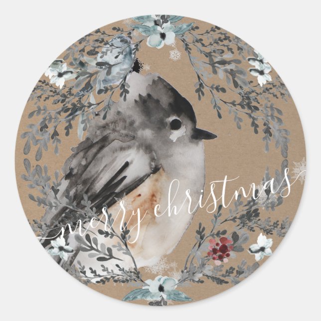 Adesivo Russo Kraft Paper Sparrow Bird Feliz Natal (Frente)