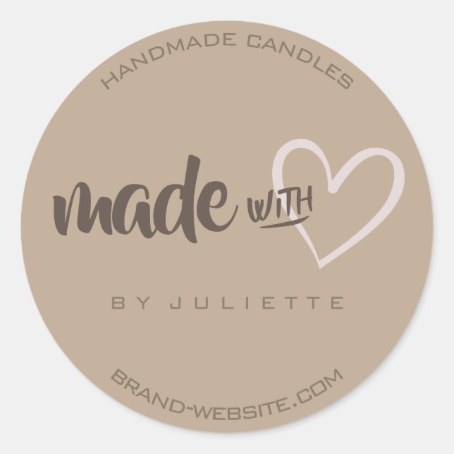 Adesivo Russo Moderno Feita com Amor Castanho Natural (Frente)