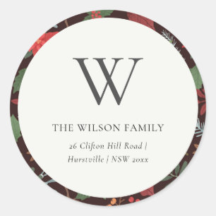 Adesivo Rust Brown Berry Christmas Flora Monograma Endere