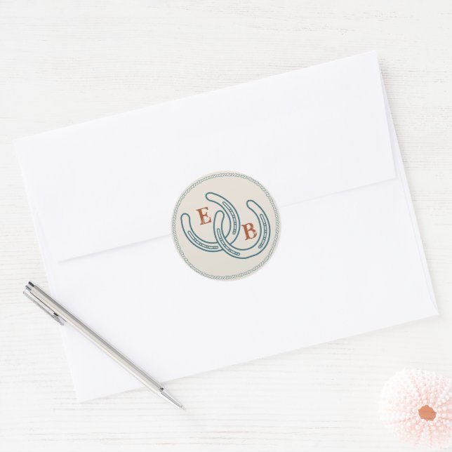 Adesivo Rust Teal Western Horseshoe Wedding Monogram (Envelope)