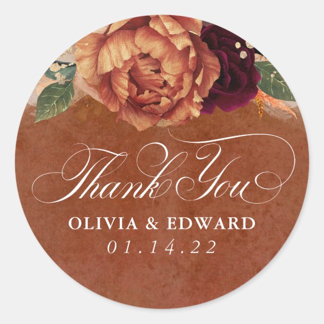 Adesivo Rust Terracotta Floral Pampas Grass Obrigado (Frente)