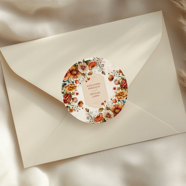 Adesivo Rust Terracotta Flowts Casamento outono Laranja Qu (Criador carregado)