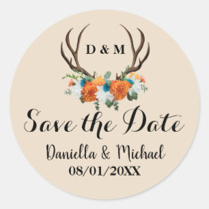 Adesivo Rustic Antler Floral Wedding Salvar Data