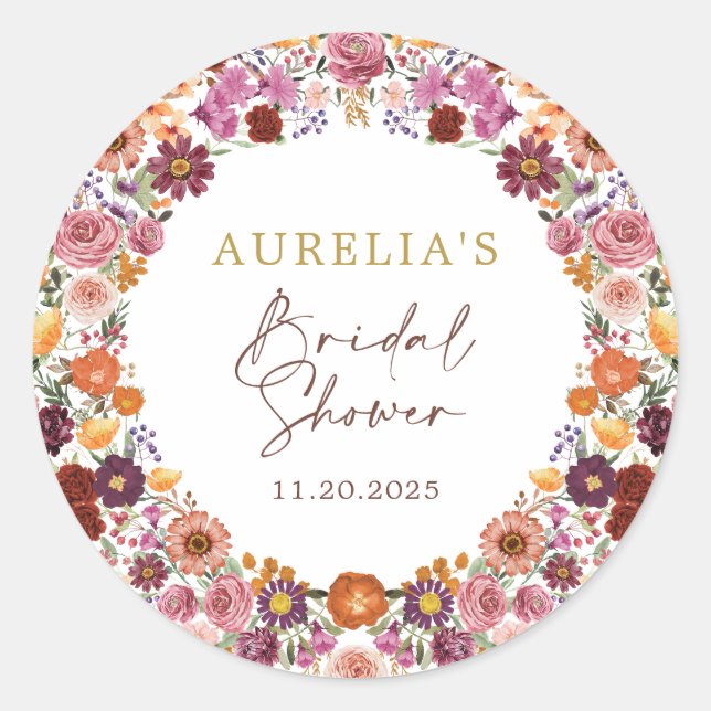 Adesivo Rustic Autumn Floral Wreath Bridal Shower (Frente)