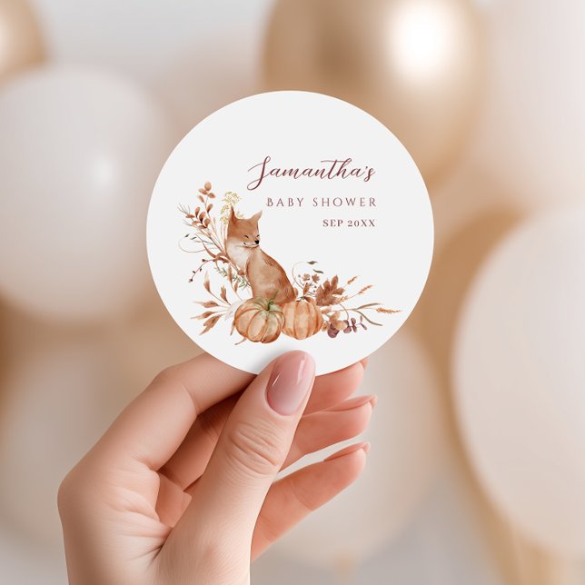 Adesivo Rustic Autumn Terracotta Fox Pumpkin Baby Shower (Criador carregado)