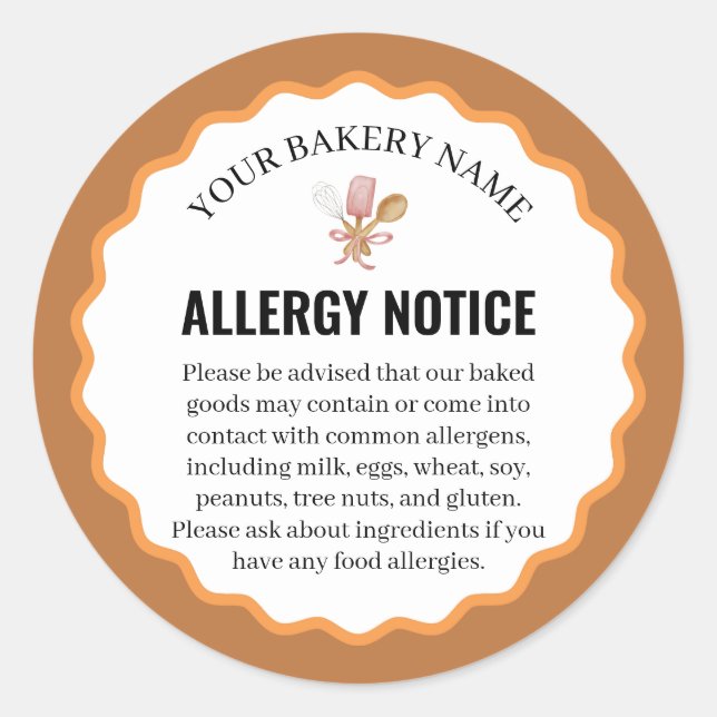 Adesivo Rustic Baking Utensils Allergy Notice Label (Frente)