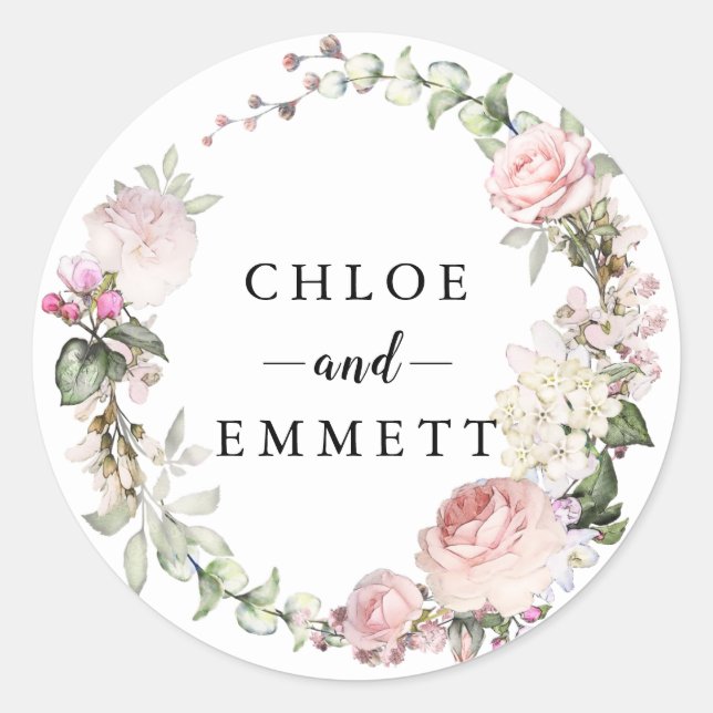 Adesivo Rustic Blush Pink Rose Wreath Casamento Favor (Frente)