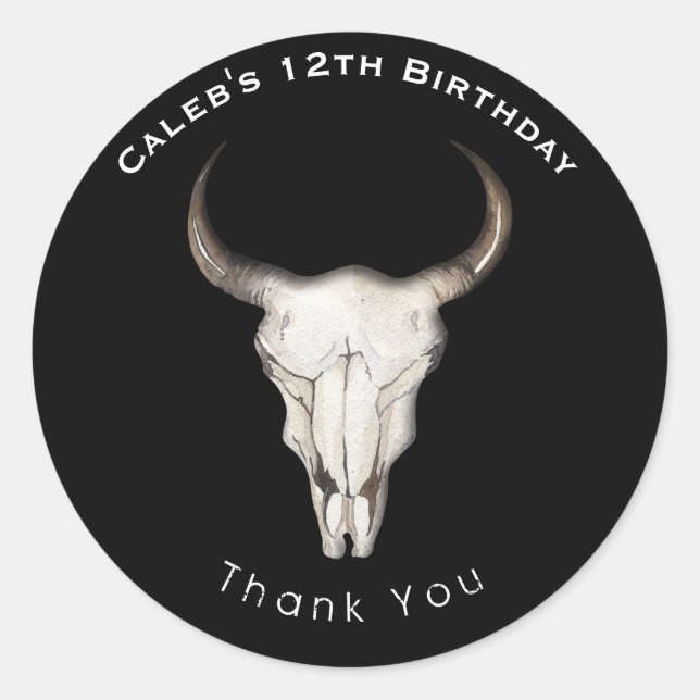 Adesivo Rustic Boho Bohemian Cow Bull Festa de aniversário (Frente)