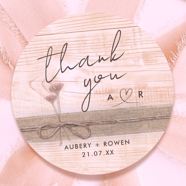 Adesivo Rustic Boho Burlap Wood Blush Wildflower Obrigado (Criador carregado)