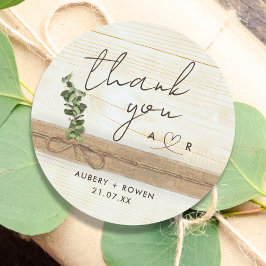 Adesivo Rustic Boho Burlap Wood Eucalyptus Obrigado
