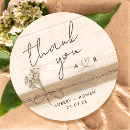 Adesivo Rustic Boho Burlap Wood Wildflower Obrigado