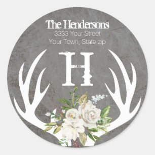 Adesivo Rustic Boho Floral Antlers Monograma Endereço de R