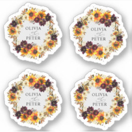 Adesivo Rustic Boho Sunflower Burgundy Casamento outono Fl