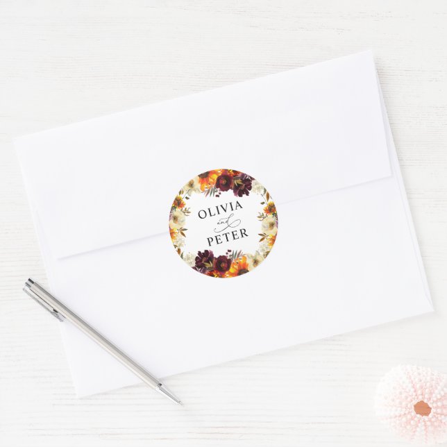 Adesivo Rustic Boho Sunflower Burgundy Casamento outono Fl (Envelope)