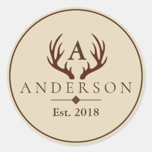 Adesivo Rustic Brown Deer Antlers & Family Name