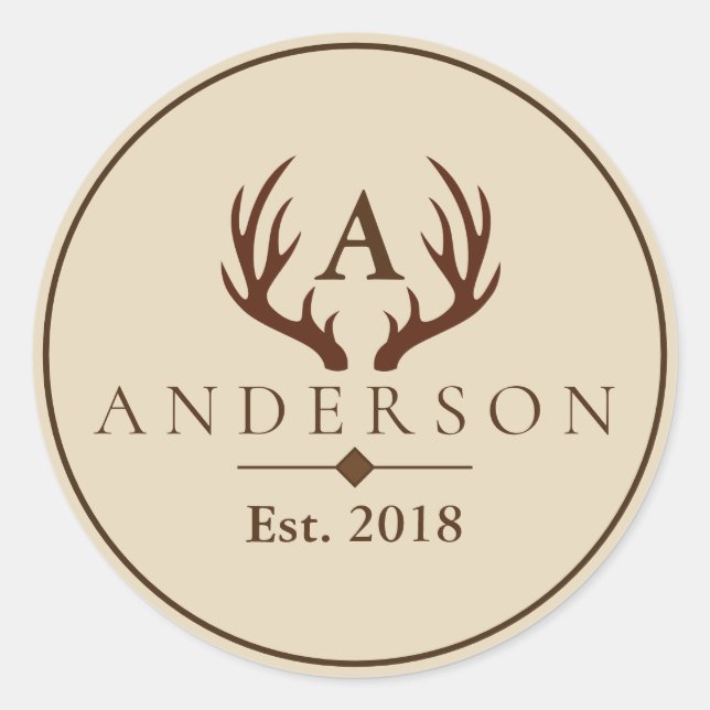 Adesivo Rustic Brown Deer Antlers & Family Name (Frente)