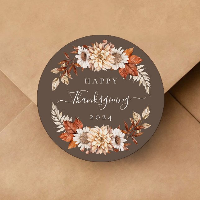 Adesivo Rustic Brown Fall Deixa Ação de Graças (Rustic Brown Fall Leaves Thanksgiving Classic Round Sticker)
