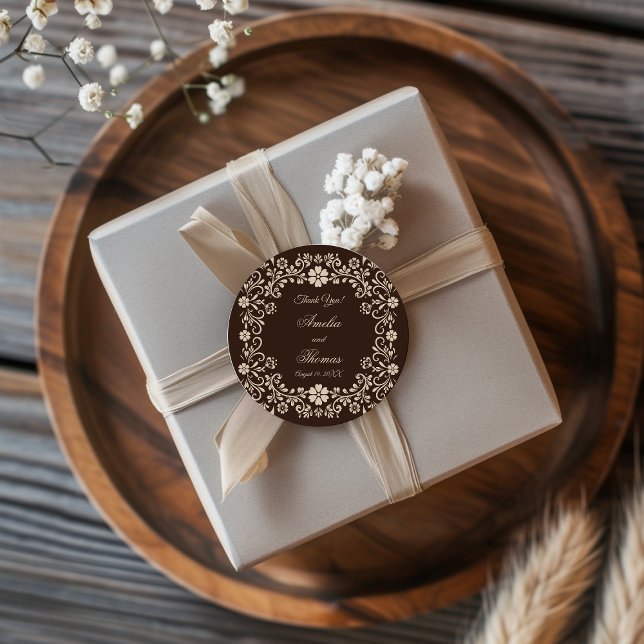 Adesivo Rustic Brown Floral Wedding Thank You (Criador carregado)