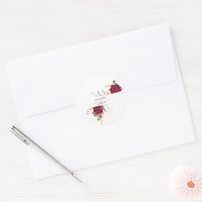 Adesivo Rustic Burgundy Red Rose Floral Wedding (Envelope)
