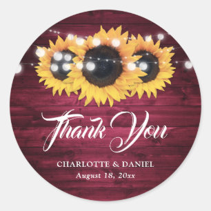 Adesivo Rustic Burgundy Sunflower Obrigado Favor De Casame