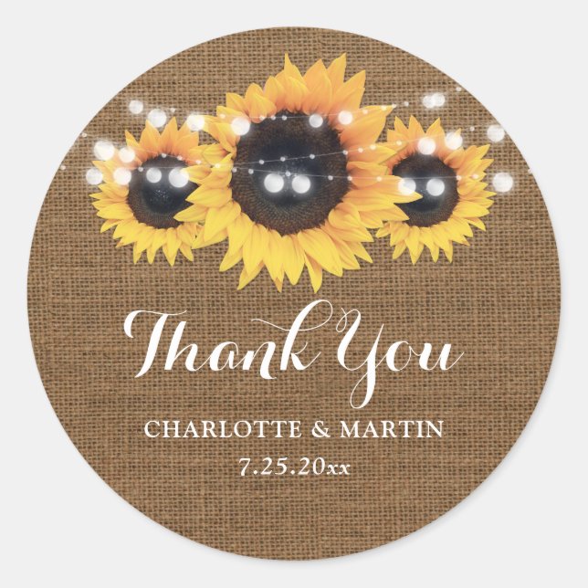 Adesivo Rustic Burlap Sunflower Weding Favor (Frente)