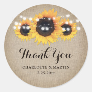 Adesivo Rustic Burlap Sunflower Weding Favor
