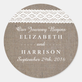 Adesivo Rustic Burlap & Vintage White Lace Weding Favor