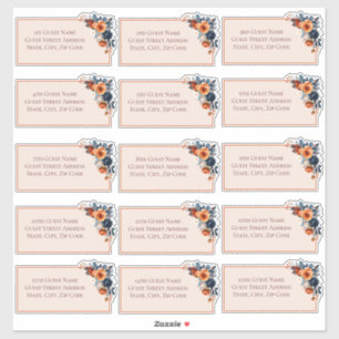 Adesivo Rustic Burnt Orange & Blue Floral Weding Guest