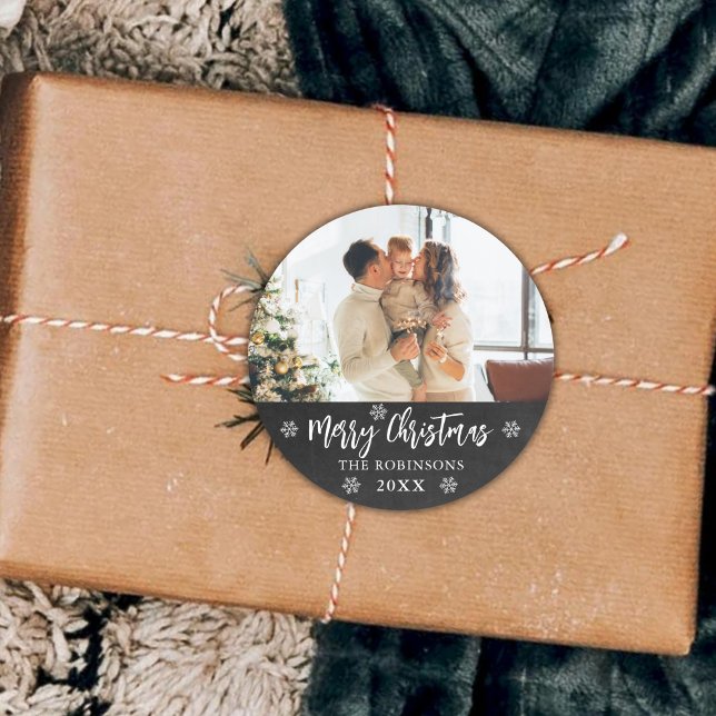 Adesivo Rustic Chalkboard Snowflakes Foto Feliz Natal (Criador carregado)