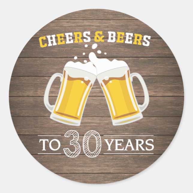 Adesivo Rustic Cheers and Beers to 30 Anos (Frente)