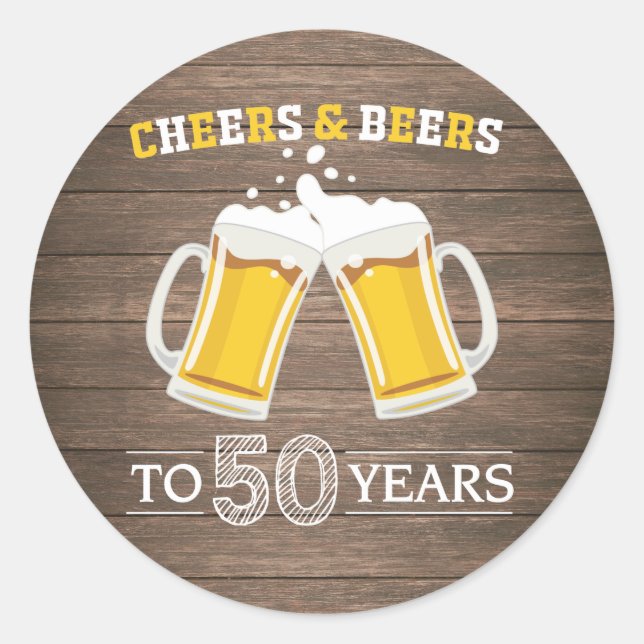 Adesivo Rustic Cheers and Beers to 50 Anos (Frente)