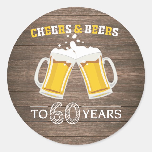 Adesivo Rustic Cheers and Beers to 60 Anos (Frente)
