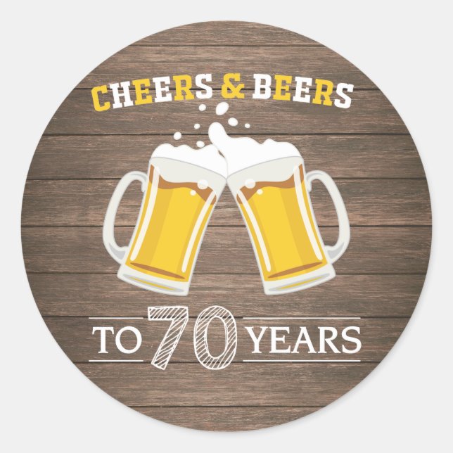 Adesivo Rustic Cheers and Beers to 70 Anos (Frente)