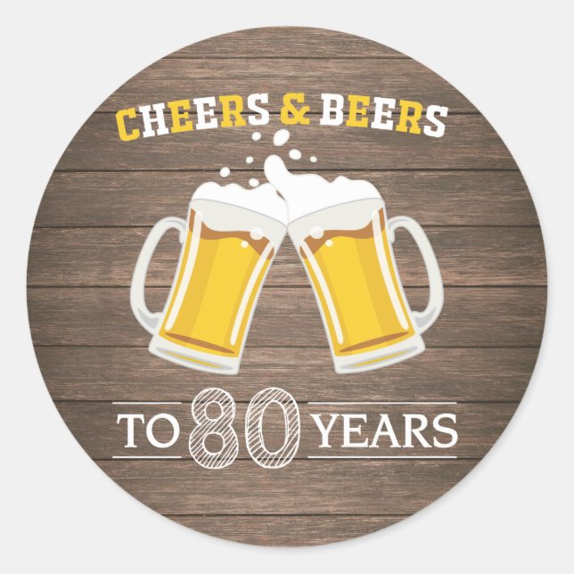Adesivo Rustic Cheers and Beers to 80 Anos (Frente)