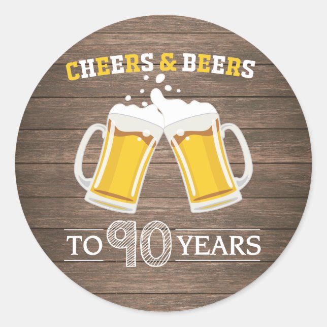 Adesivo Rustic Cheers and Beers to 90 Anos (Frente)