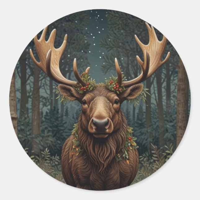 Adesivo Rustic Christmas moose deer boho woodland forest  (Frente)