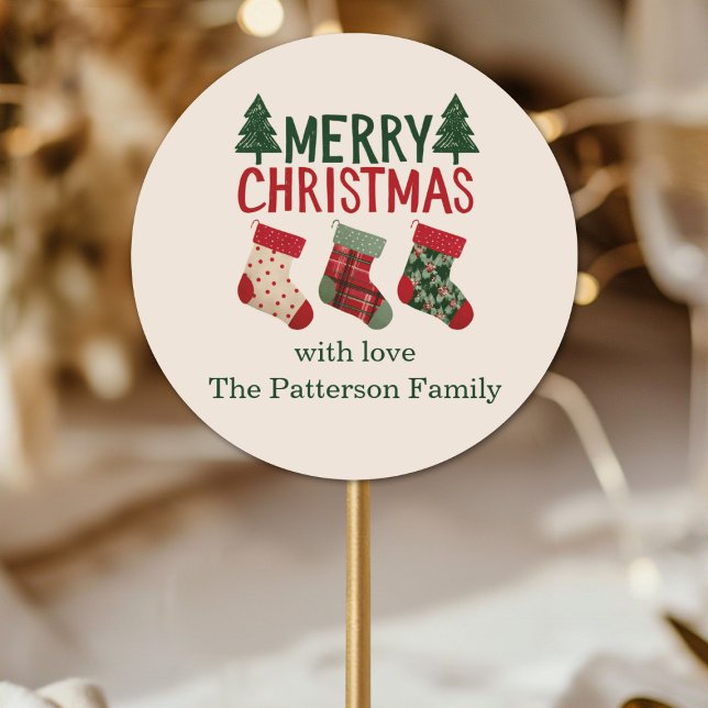 Adesivo Rustic Christmas Stockings Holiday (Rustic Christmas Stockings Holiday Classic Round Sticker)