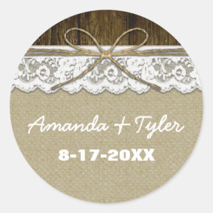 Adesivo Rustic Country Burlap Lace Casamento Favor Sticker