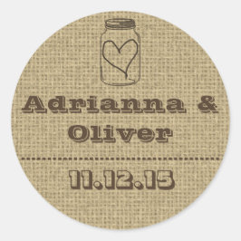 Adesivo Rustic Country Burlap Mason Jar Casamento Favor