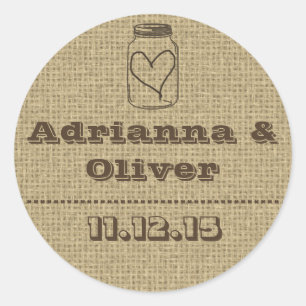Adesivo Rustic Country Burlap Mason Jar Casamento Favor
